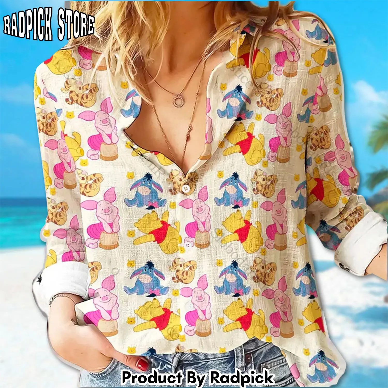 Radpick winnie the pooh women blouses shirt winnie the pooh linen shirt tigger piglet eeyore linen casual tshirt cartoon magic kingdom trip g rp6629
